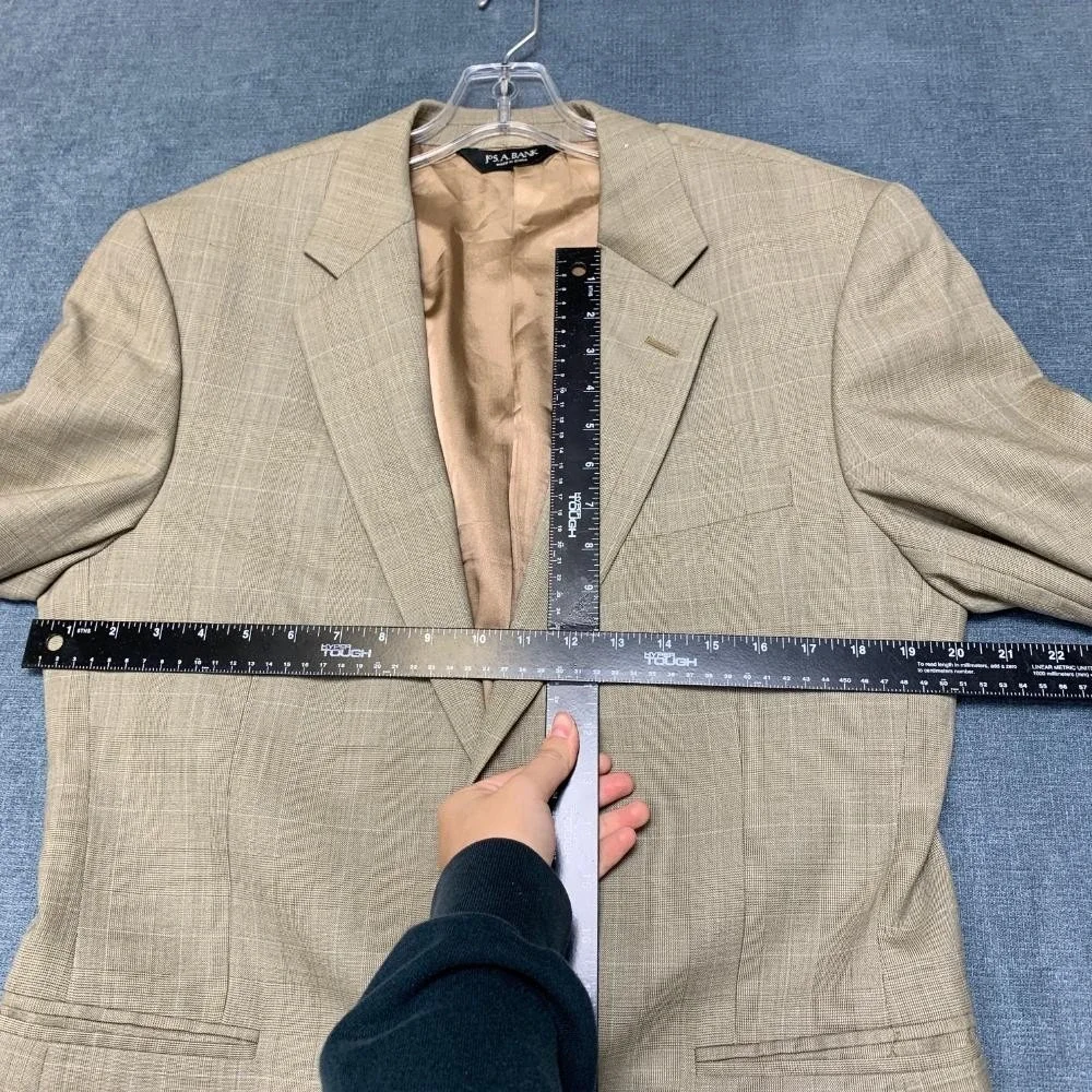 Jos. A. Bank Blazer Jacket Mens 39 Khaki Plaid Lined Wool Party Wear Notch Lapel